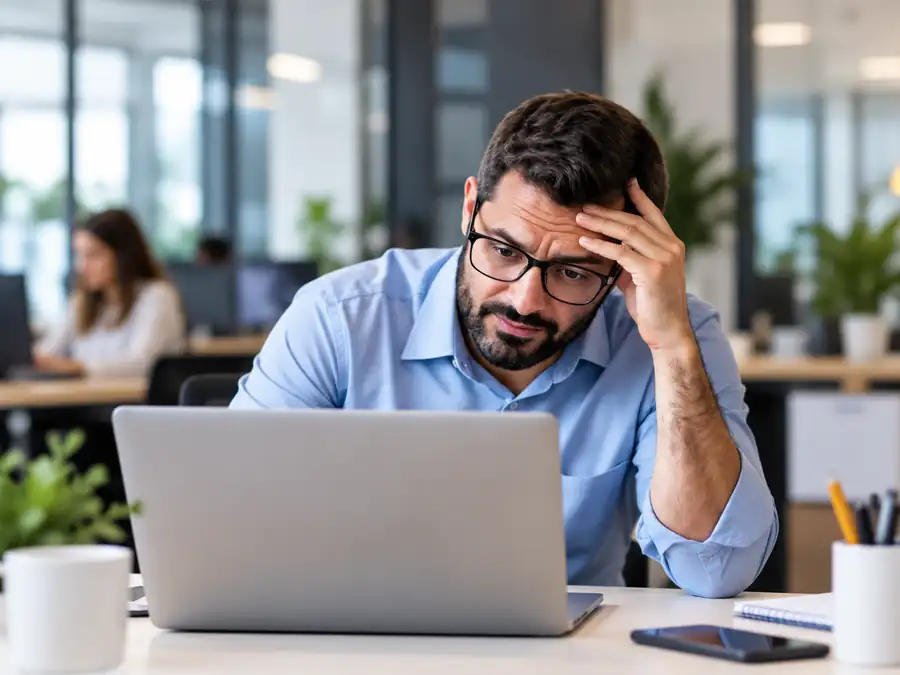 Profissional lidando com demandas de tecnologia no trabalho